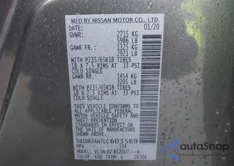 2020 Nissan Pathfinder S 2Wd from USA, damaged, VIN 5N1DR2AN7LC603569